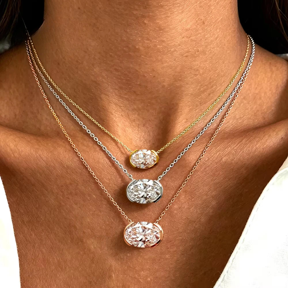 Collar de Moissanita Ovalada c - Bezels Set Pendant reseña y precio